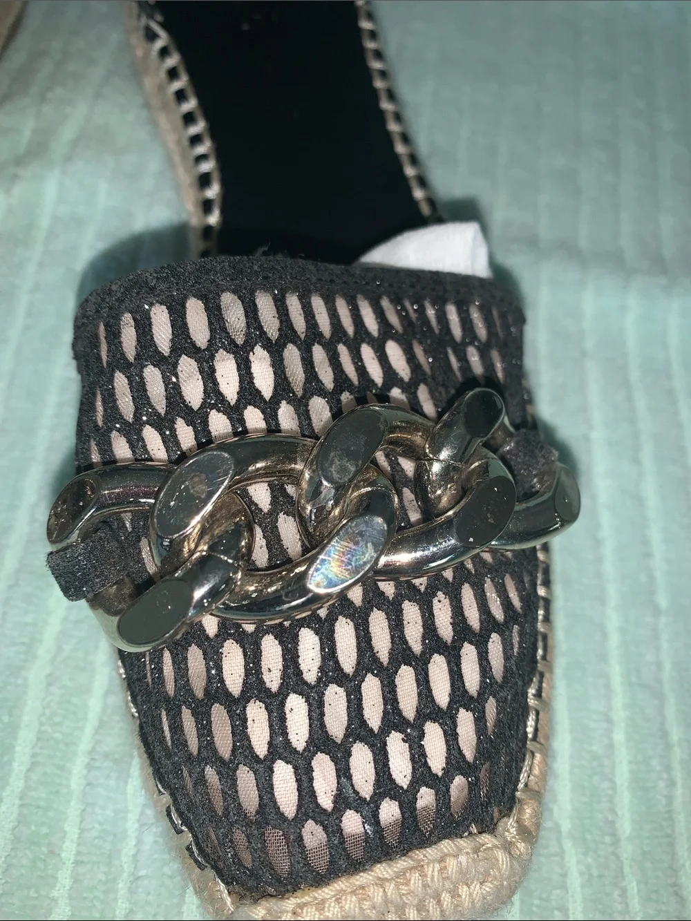 INC International Concepts Black Mesh Chain Espadrille Wedge Sandals